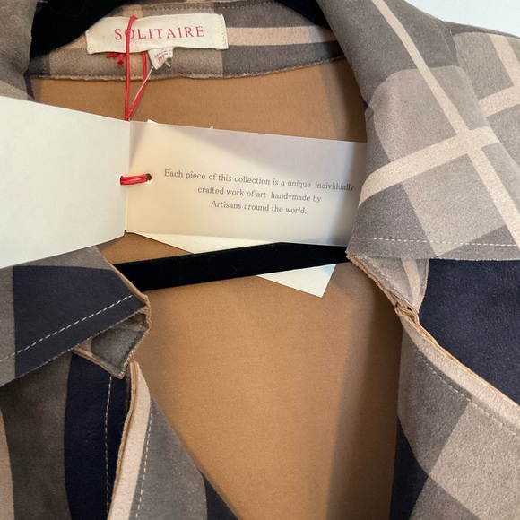 Solitaire | Belted Plaid Jacket | Brown | Faux Suede | Trench | NWT | Large - Picture 14 of 16